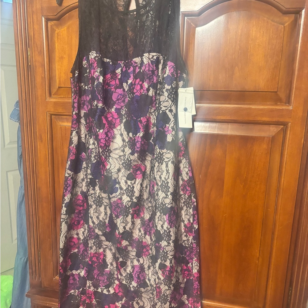 French Connection Black and Pink Lace Dress